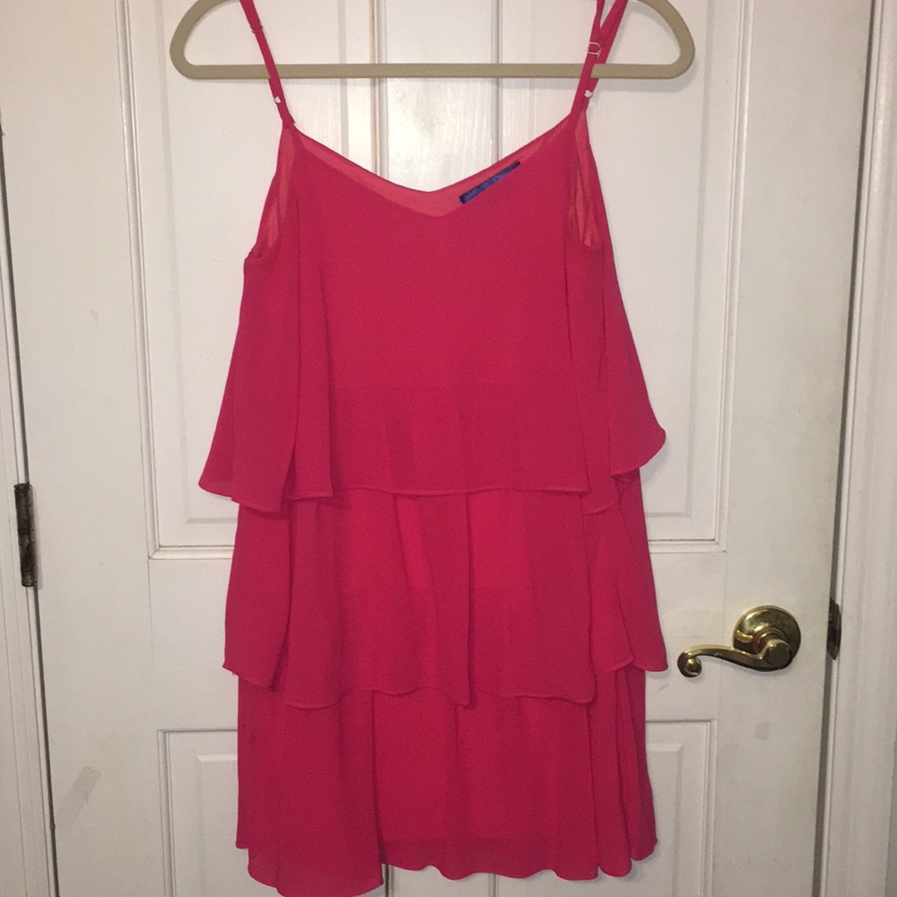 Francesca’s Coral shift Dress with ruffles